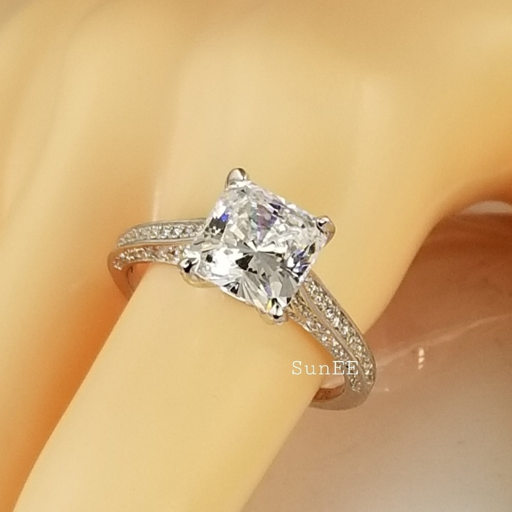 NEW 925 STERLING SILVER PRINCESS DIAMOND CUT WEDDING RING